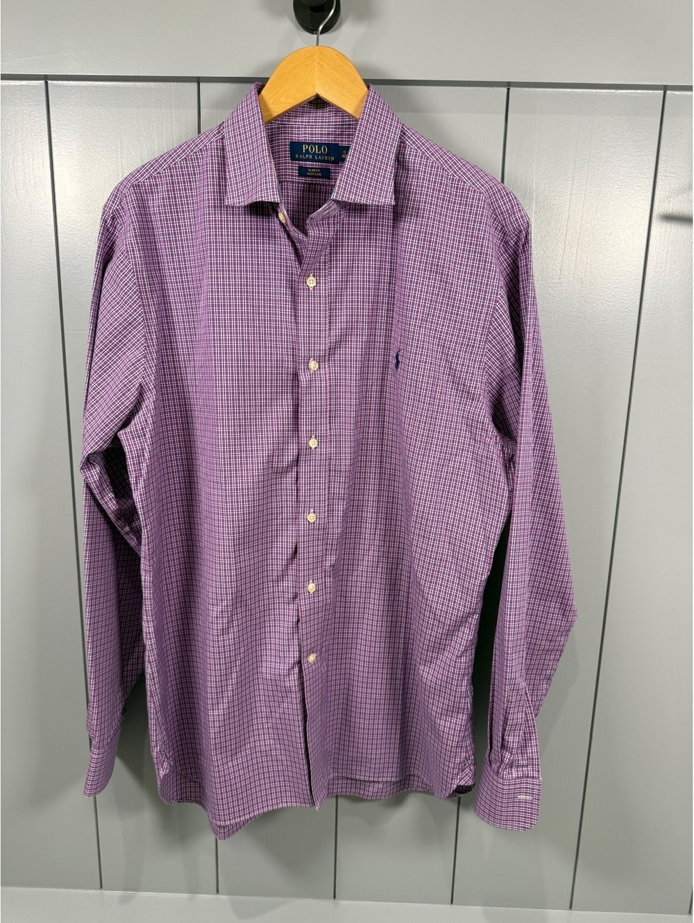 Polo Ralph Lauren Slim Fit Purple Check Dress Shirt 17 36/37